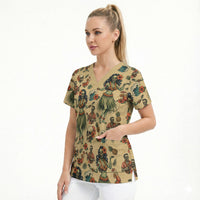 Hawaii Halloween Scrub Top Spooky Tropical Hula Zombie
