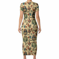 Hawaii Halloween Short Sleeve Bodycon Dress Spooky Tropical Hula Zombie