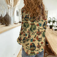 Hawaii Halloween Women Casual Shirt Spooky Tropical Hula Zombie