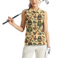 Hawaii Halloween Women Sleeveless Polo Shirt Spooky Tropical Hula Zombie
