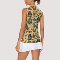 Hawaii Halloween Women Sleeveless Polo Shirt Spooky Tropical Hula Zombie
