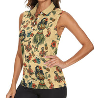 Hawaii Halloween Women Sleeveless Polo Shirt Spooky Tropical Hula Zombie