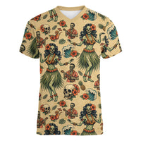 Hawaii Halloween Women V-Neck T-Shirt Spooky Tropical Hula Zombie