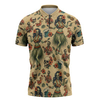 Hawaii Halloween Zipper Polo Shirt Spooky Tropical Hula Zombie