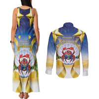 Niue Christmas Couples Matching Tank Maxi Dress and Long Sleeve Button Shirt Seashell Santa Beach Vibes - Polynesian Pride