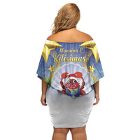 Niue Christmas Family Matching Off Shoulder Short Dress and Hawaiian Shirt Seashell Santa Beach Vibes - Polynesian Pride
