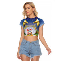 Niue Christmas Raglan Cropped T Shirt Seashell Santa Beach Vibes - Polynesian Pride