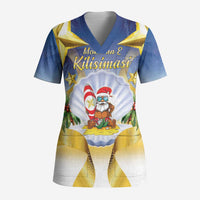 Niue Christmas Scrub Top Seashell Santa Beach Vibes - Polynesian Pride