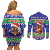 New Zealand Christmas Couples Matching Off Shoulder Short Dress and Long Sleeve Button Shirt Have Yourself A Kiwi-tastic Christmas - Polynesian Pride