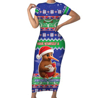 New Zealand Christmas Short Sleeve Bodycon Dress Have Yourself A Kiwi-tastic Christmas - Polynesian Pride