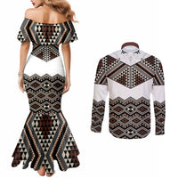 New Zealand Aotearoa Couples Matching Mermaid Dress and Long Sleeve Button Shirt Taniko Art Simple Style LT05 - Polynesian Pride