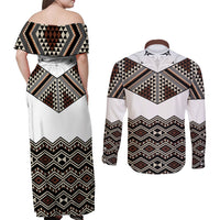 New Zealand Aotearoa Couples Matching Off Shoulder Maxi Dress and Long Sleeve Button Shirt Taniko Art Simple Style LT05 - Polynesian Pride