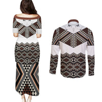 New Zealand Aotearoa Couples Matching Puletasi Dress and Long Sleeve Button Shirt Taniko Art Simple Style LT05 - Polynesian Pride