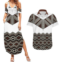 New Zealand Aotearoa Couples Matching Summer Maxi Dress and Hawaiian Shirt Taniko Art Simple Style LT05 Brown - Polynesian Pride