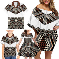 New Zealand Aotearoa Family Matching Off Shoulder Short Dress and Hawaiian Shirt Taniko Art Simple Style LT05 - Polynesian Pride