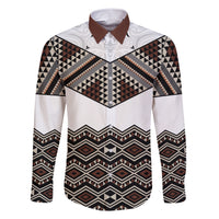 New Zealand Aotearoa Family Matching Short Sleeve Bodycon Dress and Hawaiian Shirt Taniko Art Simple Style LT05 Dad's Shirt - Long Sleeve Brown - Polynesian Pride