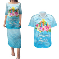 Universal Human Rights Month Couples Matching Puletasi Dress and Hawaiian Shirt Polynesian Style LT05 Blue - Polynesian Pride