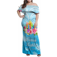 Universal Human Rights Month Family Matching Off Shoulder Maxi Dress and Hawaiian Shirt Polynesian Style LT05 Mom's Dress Blue - Polynesian Pride