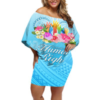 Universal Human Rights Month Off Shoulder Short Dress Polynesian Style LT05 Women Blue - Polynesian Pride