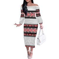 New Zealand Aotearoa Off The Shoulder Long Sleeve Dress With Kowhaiwhai Pattern Red Version LT05 Women Red - Polynesian Pride