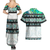 New Zealand Aotearoa Couples Matching Summer Maxi Dress and Hawaiian Shirt With Paua Shell Kowhaiwhai Pattern LT05 - Polynesian Pride