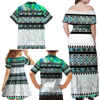New Zealand Aotearoa Family Matching Off Shoulder Maxi Dress and Hawaiian Shirt With Paua Shell Kowhaiwhai Pattern LT05 - Polynesian Pride