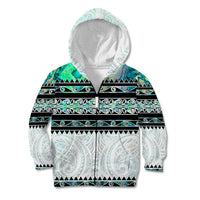 New Zealand Aotearoa Kid Hoodie With Paua Shell Kowhaiwhai Pattern LT05 Zip Hoodie Green - Polynesian Pride