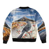 New Zealand Mount Taranaki Landscape Bomber Jacket Kokako Bird Polynesian Style LT05 - Polynesian Pride