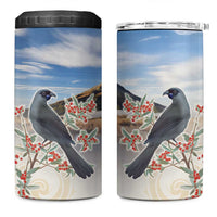 New Zealand Mount Taranaki Landscape 4 in 1 Can Cooler Tumbler Kokako Bird Polynesian Style