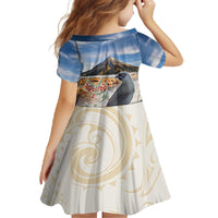 New Zealand Mount Taranaki Landscape Family Matching Off The Shoulder Long Sleeve Dress and Hawaiian Shirt Kokako Bird Polynesian Style