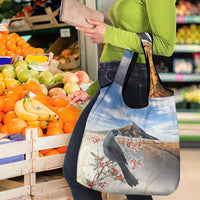 New Zealand Mount Taranaki Landscape Grocery Bag Kokako Bird Polynesian Style