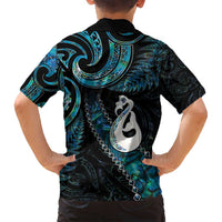 New Zealand Aotearoa Family Matching Off Shoulder Short Dress and Hawaiian Shirt Maori Manaia Paua Shell Glitter Turquoise LT05 - Polynesian Pride