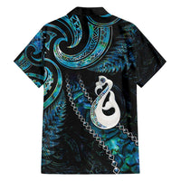 New Zealand Aotearoa Family Matching Off Shoulder Short Dress and Hawaiian Shirt Maori Manaia Paua Shell Glitter Turquoise LT05 - Polynesian Pride