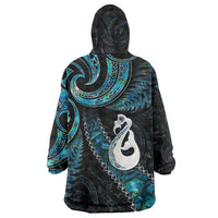 New Zealand Aotearoa Wearable Blanket Hoodie Maori Manaia Paua Shell Glitter Turquoise