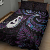 New Zealand Aotearoa Quilt Bed Set Maori Manaia Paua Shell Glitter Purple