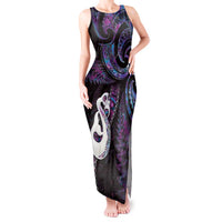 New Zealand Aotearoa Tank Maxi Dress Maori Manaia Paua Shell Glitter Purple