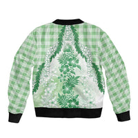 Aloha Hawaii Palaka Bomber Jacket Green Plumeria Lei - Polynesian Pride