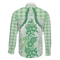 Aloha Hawaii Palaka Family Matching Long Sleeve Bodycon Dress and Hawaiian Shirt Green Plumeria Lei LT05 - Polynesian Pride