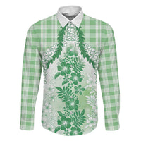 Aloha Hawaii Palaka Family Matching Mermaid Dress and Hawaiian Shirt Green Plumeria Lei LT05 Dad's Shirt - Long Sleeve Green - Polynesian Pride