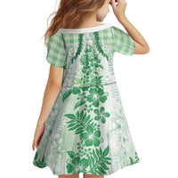 Aloha Hawaii Palaka Family Matching Off The Shoulder Long Sleeve Dress and Hawaiian Shirt Green Plumeria Lei LT05 - Polynesian Pride