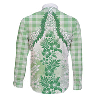 Aloha Hawaii Palaka Family Matching Off Shoulder Short Dress and Hawaiian Shirt Green Plumeria Lei LT05 - Polynesian Pride
