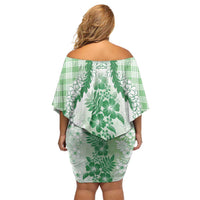 Aloha Hawaii Palaka Family Matching Off Shoulder Short Dress and Hawaiian Shirt Green Plumeria Lei LT05 - Polynesian Pride