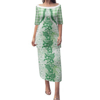 Aloha Hawaii Palaka Family Matching Puletasi and Hawaiian Shirt Green Plumeria Lei LT05 Mom's Dress Green - Polynesian Pride