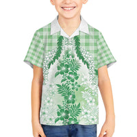 Aloha Hawaii Palaka Family Matching Summer Maxi Dress and Hawaiian Shirt Green Plumeria Lei LT05 Son's Shirt Green - Polynesian Pride
