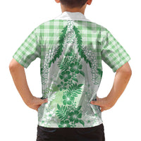 Aloha Hawaii Palaka Family Matching Tank Maxi Dress and Hawaiian Shirt Green Plumeria Lei - Polynesian Pride