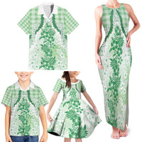 Aloha Hawaii Palaka Family Matching Tank Maxi Dress and Hawaiian Shirt Green Plumeria Lei LT05 - Polynesian Pride