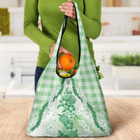 Aloha Hawaii Palaka Grocery Bag Green Plumeria Lei - Polynesian Pride