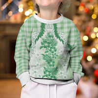 Aloha Hawaii Palaka Kid Ugly Christmas Sweater Green Plumeria Lei - Polynesian Pride