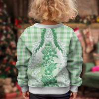 Aloha Hawaii Palaka Kid Ugly Christmas Sweater Green Plumeria Lei - Polynesian Pride