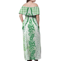 Aloha Hawaii Palaka Off Shoulder Maxi Dress Green Plumeria Lei - Polynesian Pride